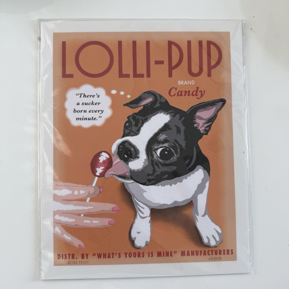 Retro Pets Works of Arf! Boston Terrier Lolli Pup 8x10‎ Print by Krista Brooks